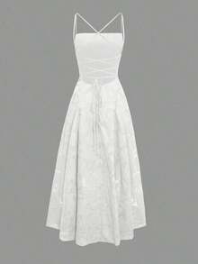 Women's & Elegant Summer Dress With Drawstring Waist And Backless Design, Made Of Jacquard Fabric, Suitable Vacation, Beach, Date, Back To School, Wedding, Party And Other Occasions - Trắng 2 - Xem 6