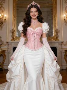 This Cute And Playful Pink Lace-Trimmed Princess-Style Corset From Europe And America Can Be Paired With Various Accessories. The Delicate Ruffles And Lace Detailing, Along With The Fitted Waist And Supportive Bust, Make It Suitable For All Occasions. - Hồng - Xem 11