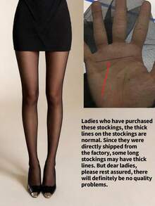 1 Pair - Women High Waist Seamless Stockings, Sexy Glossy Pantyhose, Thin Transparent Slimming Tights - 黑色 - 查看 10