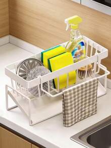 Multi-Functional Carbon Steel Kitchen Storage Rack, Kitchen Sink Faucet Sponge Drain Basket, Kitchen Shelf Sink Rags Draining Rack Detergent Steel Wire Ball Storage Rack, No Installation, Can Store Cleaning Tools, Kitchen Accessories - Multicolored. - View 18