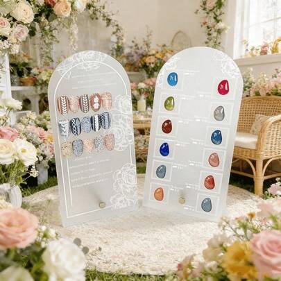 1pc Irregular And Rectangular Flower Patterns Fake Nails Art Style Display Board Nail Art Product Photography Props Background Board Clear Acrylic Arch Desktop Nail Sample Style Showing Shelf Nail Art Color Card Nail Display Stand