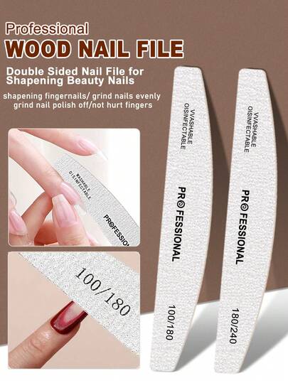 [100 cái/50 cái/25 cái/10 cái/1 cái] Dũa móng tay bằng gỗ mỏng màu xám - Độ nhám 100/180/240, Bộ dụng cụ chăm sóc và làm móng, Dũa móng hai mặt, Khối mài móng có thể giặt và tái sử dụng, Thích hợp cho móng tự nhiên và móng acrylic, Sử dụng tại nhà và salon
