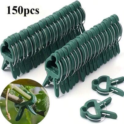 150pcs Heavy-Duty Garden Plant Clips | Reusable Quick-Clip Green Plastic Supports For Tomatoes, Cucumbers, Vines, Roses & Flowers | Soft-Grip Design Secures Stems Without Damage | Essential Stackable Tool For Greenhouse, Indoor & Outdoor Gardening
