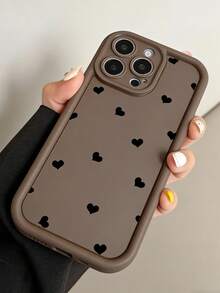 1pc Cute Black Heart Fashion Minimalist Anti-Slip Anti-Fall Shockproof Durable Lightweight Phone Case Black And Brown Heart Phone Case Cute. Compatible With IPhone17/17Pro/17ProMax/16/16Pro/16ProMax/15/14/13/12/11 Models Spring Gift Birthday Party - Brown - View 3