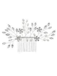 European And American Cross-Border Faux Pearl & Rhinestone Hair Comb, Elegant Bridal Headpiece, Fashion Hair Accessory Wholesale,Summer,Beach,Wedding - Silver - View 12