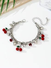 1 chiếc vòng tay thời trang nữ hình hoa anh đào với mặt dây chuyền hình trái tim đính ngọc trai. - quả anh đào - Xem 5