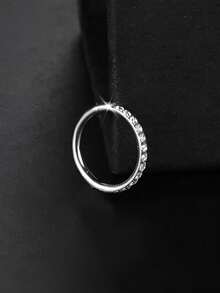 1pc Premium Stainless Steel Nose Ring Earring With Zirconia Stone, Closed Round Design, Seamless Bevel Setting, Suitable For Daily Wear By Men And Women - Silver - View 3