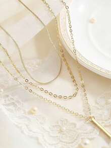 1pc Women Multilayered Necklace, Suitable For Daily Wear And Holiday Gifts - Yellow Gold - View 4
