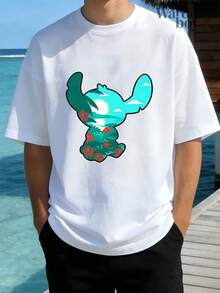 Disney Authorized Short Sleeved Printed T-Shirt, Stitch Printed T-Shirt,Graphic Tees, Cotton Graphic Tees,Funny Graphic Tees,Suitable For Family Travel And Vacation. Mother's Day T-Shirt, Suitable For Both Men And Women. Cotton T-Shirt, Comfortable And Breathable. - 白色的- - 查看 2