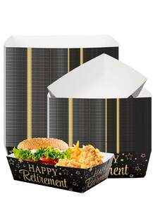 10/30/50pcs "Happy Retirement" Snack Trays - Disposable Food Containers, Retirement Themed Paper Plates, Popcorn Trays; Suitable For Farewell Party Decorations And Sendoff Event Serving Platters - Multicolor - View 3