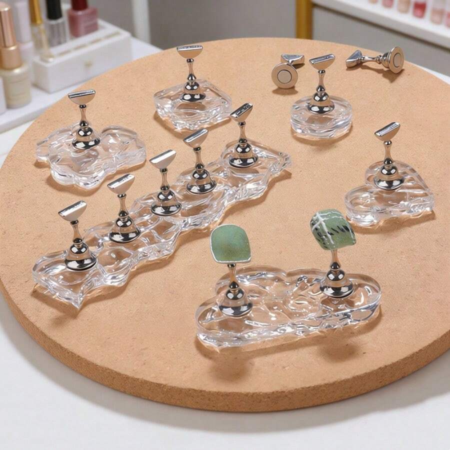 1个心形和熊图案可重复使用磁性亚克力美甲展示架，云朵形便携式假指甲展示架，美甲工具 - 彩色 - 查看 1