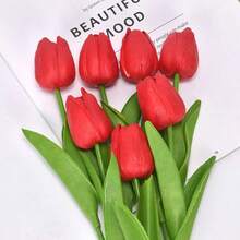 4 piezas de flores de tulipán artificiales de PU, flores falsas miniatura realistas para boda, decoración del hogar, decoración de mesa, flores de plástico al por mayor - Rosa - Ver 5