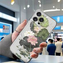 Creative Lotus Pattern Transparent Phone Case, Suitable As Birthday And Christmas Gift For Couples, Girlfriends, Daughters, Teenagers - Clear - View 3