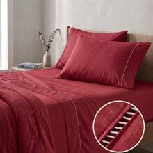 400 Thread Count 3-Piece Bedding Set With Fitted Sheet And Pillowcases, Soft Touch, Everyday Comfort, Single, Full, Queen, King - Red - View 1