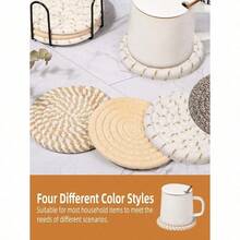 1Pc Drink Coasters With Holder, Minimalist Table Woven Coasters,Kitchen Table Heat-Resistant Coasters And Thick Insulation Pads,4 Colors Absorbent Coaster Set For Home Decor Tabletop Protection Suitable For Kinds Of Cups, 4.3 Inches - Multicolor - View 2