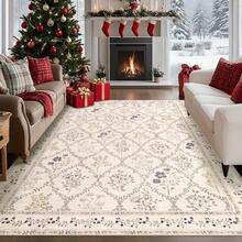 YIHOUSE Floral Print Rug, Moroccan Plaid Washable Rug, Modern Pale Color Non-Slip Fine Rug For Classrooms, Game Rooms, Dormitories, Bedrooms, Living Rooms, Multi-Color Decorative Rugs (Beige/ Green/ Pink) - 粉色 - 查看 11