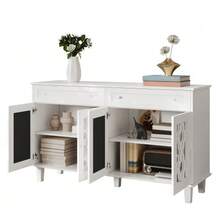 Sideboard With Four Mirrored Doors, Chest Of Drawers, Adjustable Shelves And Crystal Handles. - 白色 - 查看 6