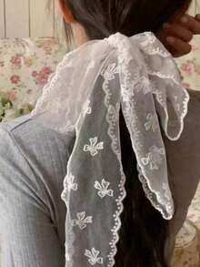 1件女款蕾絲腰帶，百搭牛仔配件，圍巾兼腰帶，時尚長款蕾絲腰帶圍巾，花卉蕾絲邊圍巾，蕾絲髮帶頸巾，輕盈刺繡蕾絲圍巾，優雅蕾絲腰部裝飾，女款校園配件 - 彩色 - 查看 2