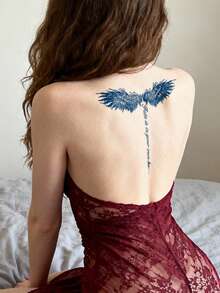 1 miếng dán hình xăm tạm thời, hình xăm thảo dược tối giản, "Cuộc sống nằm trong tay bạn..." Thiết kế hình cánh và dòng chữ truyền cảm hứng, hình xăm dán chống thấm nước 7-14 ngày cho lưng, chân, vai, cổ, xương quai xanh - Màu xanh lam - Xem 4