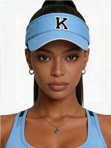 1pc Women's Lightweight Sun Hat - Breathable Adjustable Polyester Material With UV Protection, 26 Letter Design Curved Brim Suitable For Running Outdoor Activities, Breathable Sports Cap,Holiday,Travel - Blue - View 2