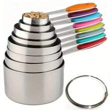 Bộ cốc và thìa đong bằng thép không gỉ với khe từ tính và vạch chia độ - Bộ thìa và cốc đong đa năng bằng thép không gỉ, bộ thìa đong có vạch chia độ, dụng cụ nấu nướng và làm bánh - Dụng cụ làm bánh nhà bếp - màu sắc - Xem 4