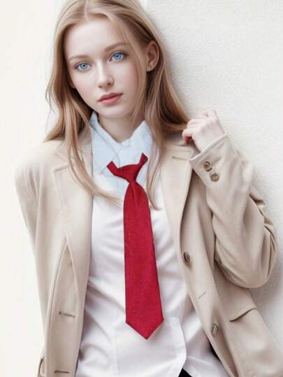 1pc Women's Burgundy Collegiate Style Adjustable Tie, Versatile For Weddings, Parties, Music Festivals