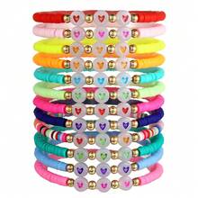 Set de 12 piezas de pulseras de arcilla blanda con cuentas con diseño de corazón que brillan en la oscuridad, en colores y estilos aleatorios, adecuado para festivales, celebraciones y regalos - Multicolor - Ver 11