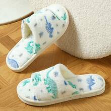 New Dinosaur Pattern Plush Slippers, Casual Open Toe Soft Couple House Slippers, Comfortable EVA Sole And Fabric Insole, Suitable For All Seasons, Unisex - Little Dinosaur, White - View 6
