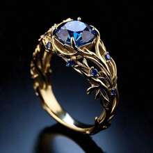 Exquisite Light Luxury Oval Blue Zirconia Band Ring Super Shiny Elegant Wedding Ring Jewelry Decoration ESSR - 黃金2 - 查看 8