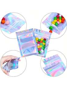 50个/10个/1个 透明窗口可视激光封口袋，可重复使用全息箔袋，珠宝包装收纳袋，美甲封口袋，礼品包装袋，可重复密封拉链袋 - 鐳射袋 - 查看 7