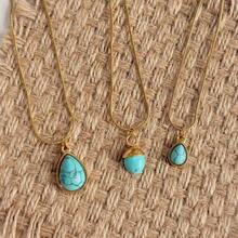 1pc Minimalist Versatile Asymmetrical 3D Malachite Turquoise Necklace, 18K Gold Plated Stainless Steel Choker, Suitable For Women's Daily And Party Wear - Yellow Gold - View 2