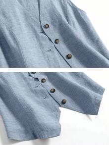 Áo khoác blazer vải lanh dáng rộng dành cho nữ cỡ lớn, thích hợp mặc mùa xuân/hè. - Màu xanh lam - Xem 5