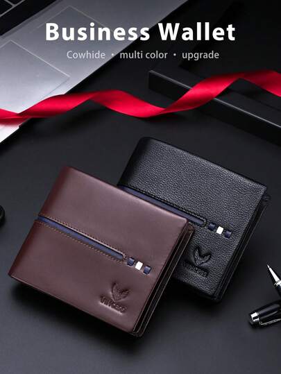  VINCESS Men's Genuine Leather Business Wallet, Anti-Theft, Large Capacity Luxury Cowhide Wallet With Card Slots, Credit Card Holder, Multi-Functional Business Wallet, Ideal Gift For Men