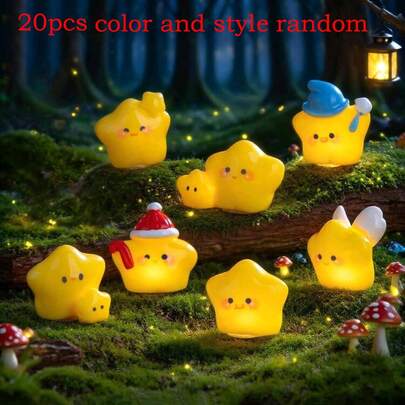 5/20/30pcs Mini Resin Angel And Yellow Star Decor, Suitable For Water Landscape Decoration, Garden Accessories Creative Resin Crafts, Gardening Decor DIY, 3D Yellow Star Micro Landscape Model