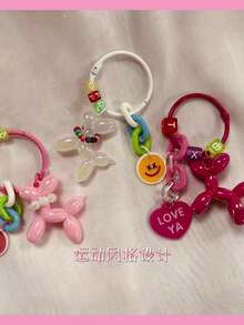 Mirror Balloon Dog Keychain, Cool Electroplated Silver Dog Charm With Black Heart Tag, Keyring Holder With Clasp, Durable Fashion Accessory For Teens And Adults, Gift Bag Decor - Multicolor - View 4
