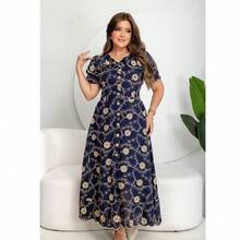Evangelical Fashion Dress, Midi Skirt, Buttons, Embroidered Detail, Ruffle. - Azul Marino - Ver 3