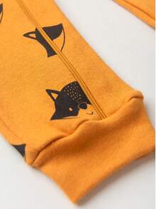 Baby Jumpsuit In Printed Suedine Fabric With Zipper (Newborn/Small/Medium/Large) - Mustard Yellow - View 3
