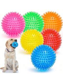 3 Packs Squeaky Dog Ball Toys, Dog Chew Spiky Ball, Floating Dog Pool Toy, Puppy Rubber TPR Fetch Toy, Boredom Dog Chew Toy, Teeth Cleaning For Small Medium Dogs - Multicolor - View 1