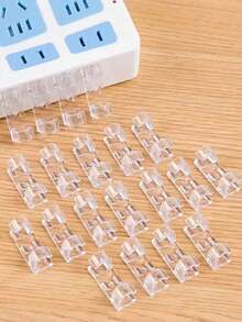 100个透明粘性电缆夹 - 耐用塑料电线整理器，用于电源线管理，可牢固地安装在桌子下方和墙壁上，提供整洁的电缆收纳方案 - 貼上款 - 查看 6