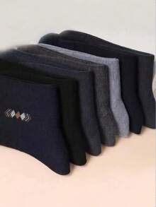 5 Pairs Black, White, Gray Breathable Mid-Calf Socks For Men, Random Assortment - Multicolor - View 3