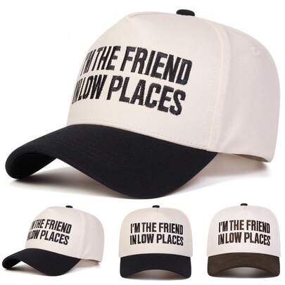 Mũ lưỡi trai nam "I'M The Friend In Low Places" dành cho tài xế xe tải, mũ bóng chày thêu chữ cá nhân hóa, mũ 5 múi thời trang đường phố, mũ chống nắng ngoài trời, thích hợp cho mùa xuân, mùa thu, du lịch và đi biển.