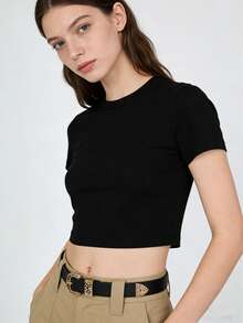 3件套女士时尚腰带套装，休闲日常搭配腰带包括：奶牛纹仿毛皮腰带、镂空雕花腰带、基础黑色腰带 - 3件女士時尚腰帶組合 - 查看 4