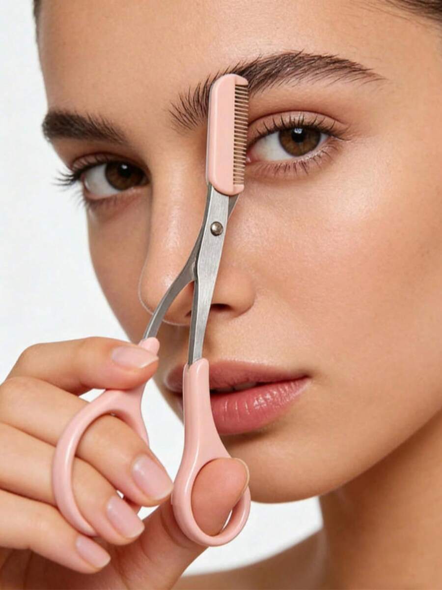 Nuevo set de herramientas para el cuidado de las cejas en forma de media luna, incluye cepillo para cejas, tijeras de recorte, navaja micro, herramienta perfecta para el arreglo de cejas que permite un mejor control de la longitud, adecuado para el cuidado de la belleza en el hogar, tijeras de depilación con mini peine, recortador de vello facial, recortador, suministros de barbería, duradero - Multicolor - Ver 1