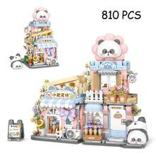 Set de construcción de la tienda de la casa del panda de vista de la calle, juguetes de bloques de construcción de panda lindos, mini bloques de construcción, tienda de construcción de panda abierta, juguetes creativos de regalo para cumpleaños, Halloween, Navidad, 800+ piezas - Multicolor - Ver 13