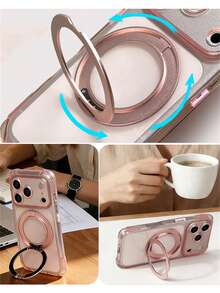 Dây đeo chéo sang trọng, dây dài, ốp lưng điện thoại trong suốt + vòng giữ từ tính 360° tương thích với iPhone 17Pro Max 17Pro 17 16 Pro Max 15 Pro Max 14 13 Pro Max 12 13 14 Pro Max 16 15 14 Plus 11, giá đỡ sạc không dây, chống thất lạc, ốp lưng mềm. - Hồng - Xem 6