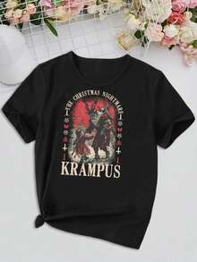 Women's Krampus The Christmas Nightmare T-Shirt  Premium Graphic Tee For Ladies  Soft Cotton Summer Top  Unique Horror Movie Inspired Apparel  Everyday Casual Wear For Her  Comfortable And Stylish Gift Idea - 黑色 - 查看 2