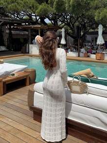 Đầm dệt kim tối giản, thanh lịch, gợi cảm phong cách Mori Girl dành cho nữ, mẫu mới Xuân/Hè. - trắng - Xem 4