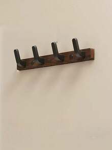 Walnut Wood Wall Hook, No Drill Needed Coat Rack, Entryway Hanging Hooks For Clothes, Hats - Brown - View 8