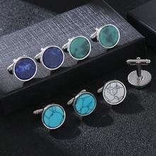 2PcsBlue Stone Cufflinks Men French Cuff Shirt Round White Gemstone Fashion Wedding Groom Bridal Business Casual Dress Cuff Links Men's Jewelry Luxury Gifts - Multicolor - View 4