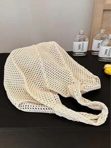 编织女士手提包，时尚托特单肩包，沙滩旅行草编包 - 彩色 - 查看 6